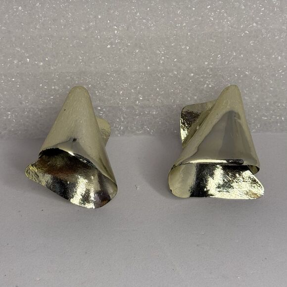 Vintage 80’s Gold Tone Sculptural Clip On Earrings Bold Abstract Geometric - Picture 2 of 4